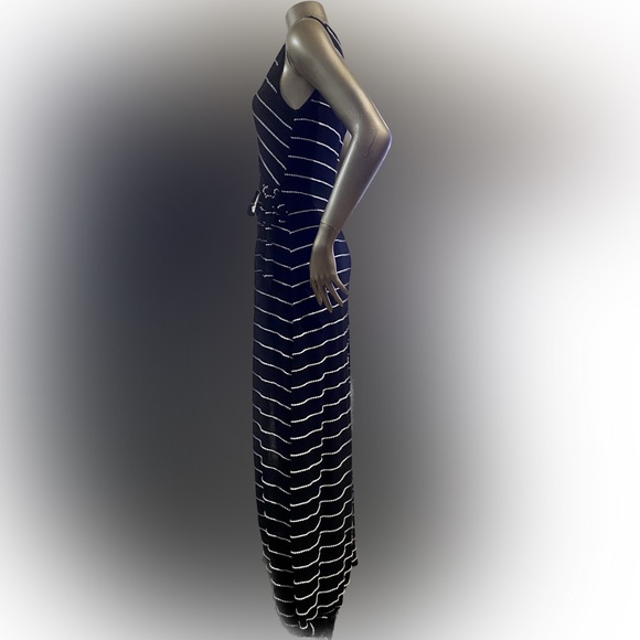 Jessica Simpson Black & White Striped faux wrap Maxi Dress - Picture 2 of 9